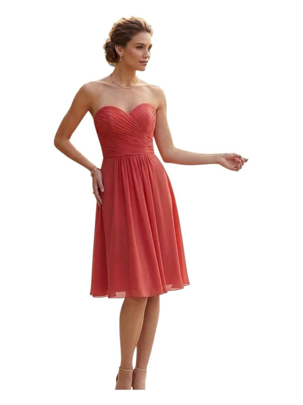 Bill Levkoff Chiffon Strapless Cocktail Party Balletcore Dress Coral Size 12 NWT